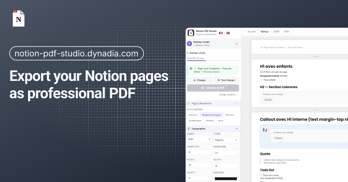 Notion PDF Studio — Export Notion to Professional PDF